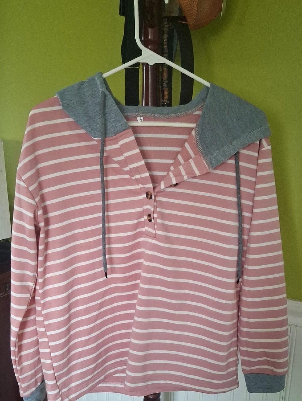 Women’s Pink Striped Hooded Pullover Sweatshirt